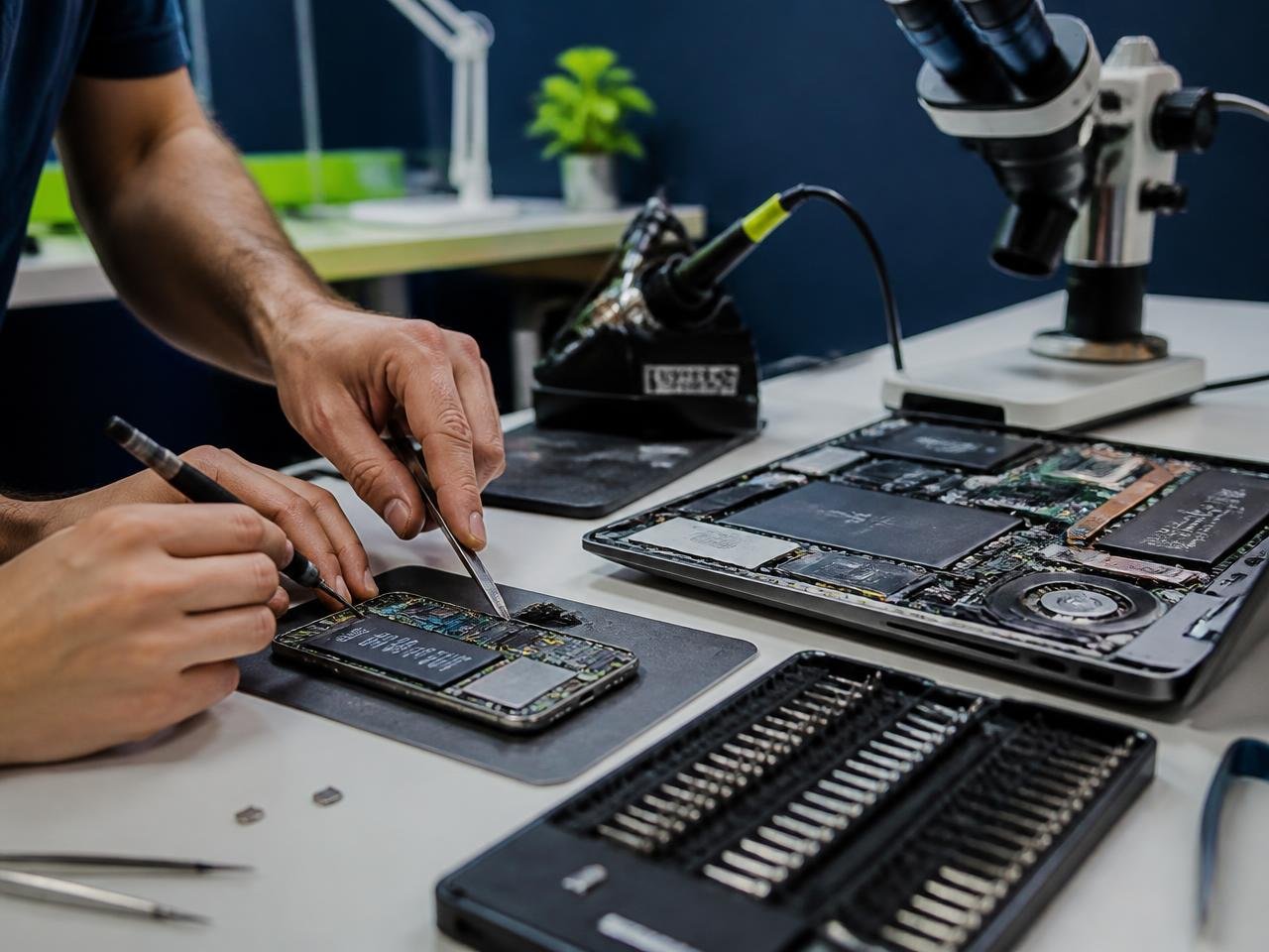 Prácticas de reparación de celulares y laptops en el taller de EDUTES